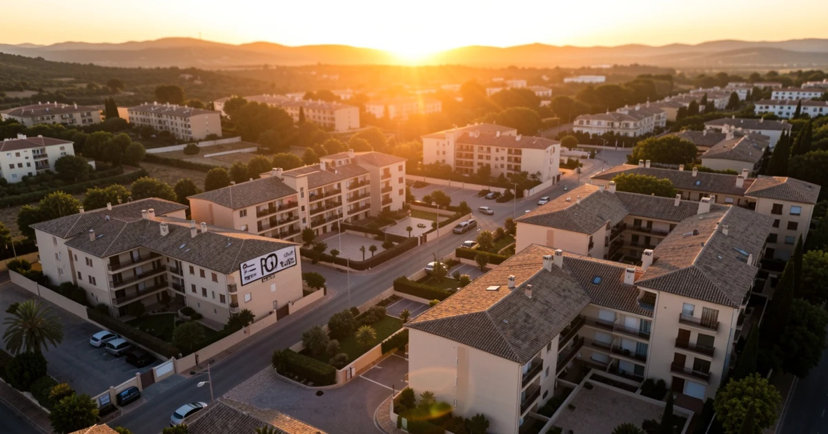 Vista aérea de las viviendas de Soliva en Málaga al atardecer
