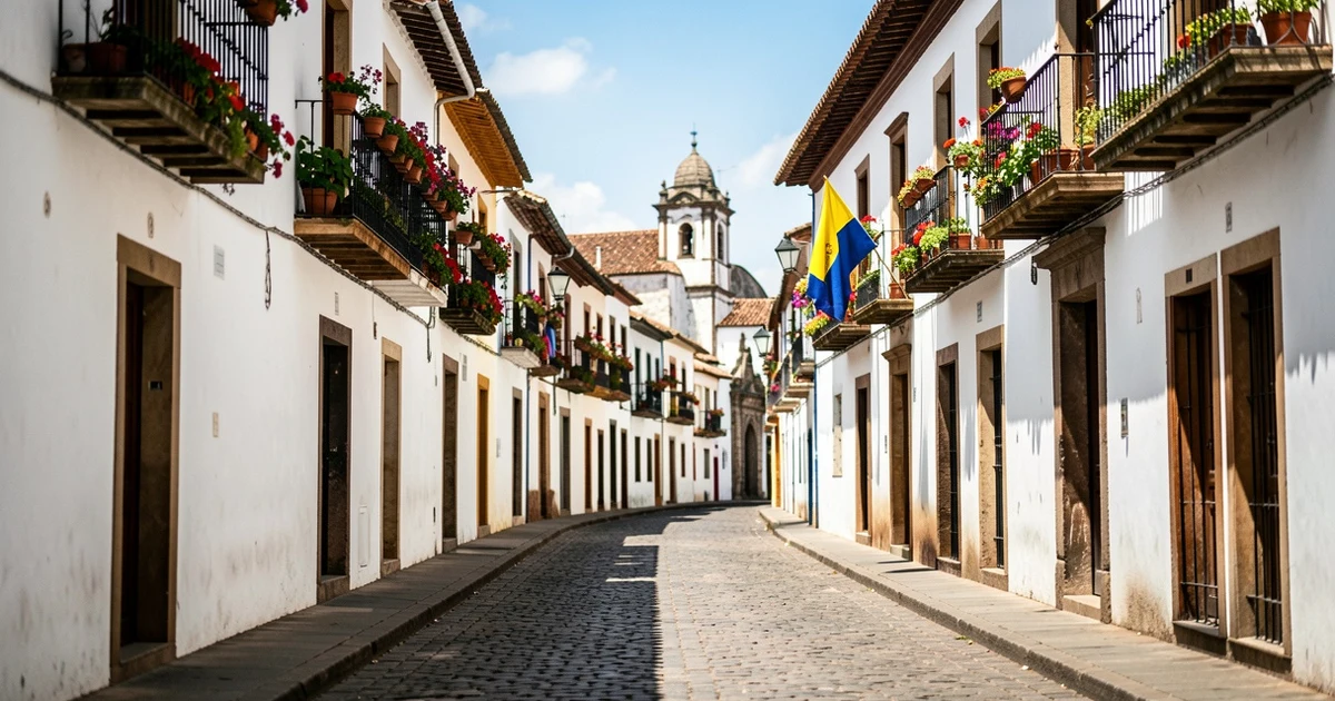 Historic centre of Estepona with Colombian flag on a balcony