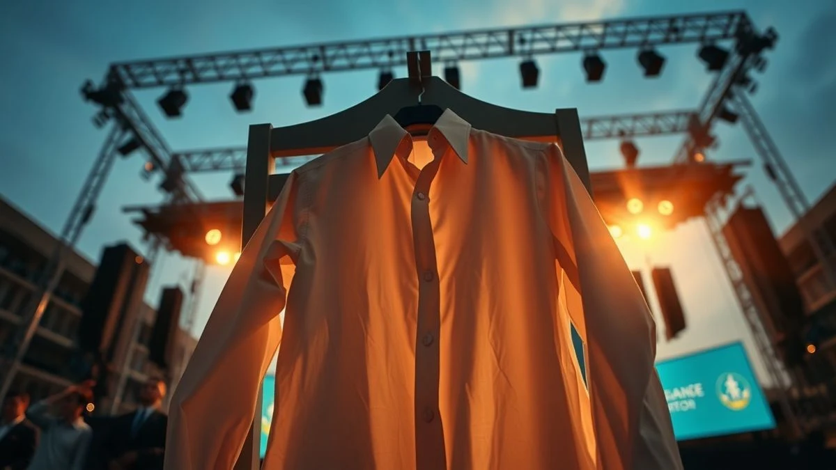 Imagen ilustrativa: una camisa blanca colgada en una silla frente a un escenario al atardecer