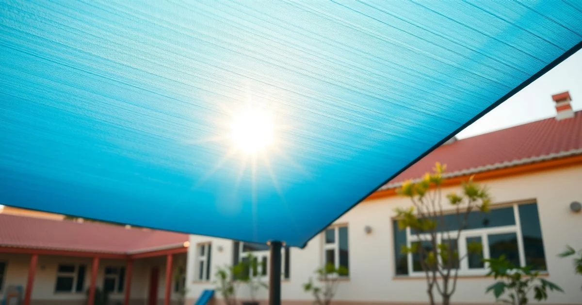 Zona de sombra con vela en un colegio de Estepona