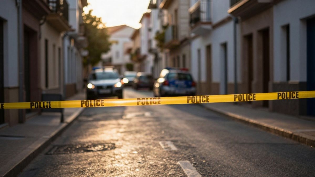 Imagen ilustrativa: cinta policial en una calle residencial de lujo al atardecer