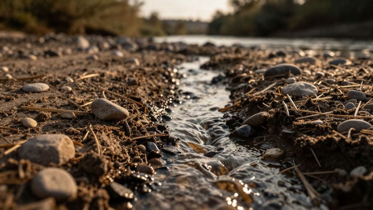 Illustrative image: close-up of a riverbed with sediments and stones