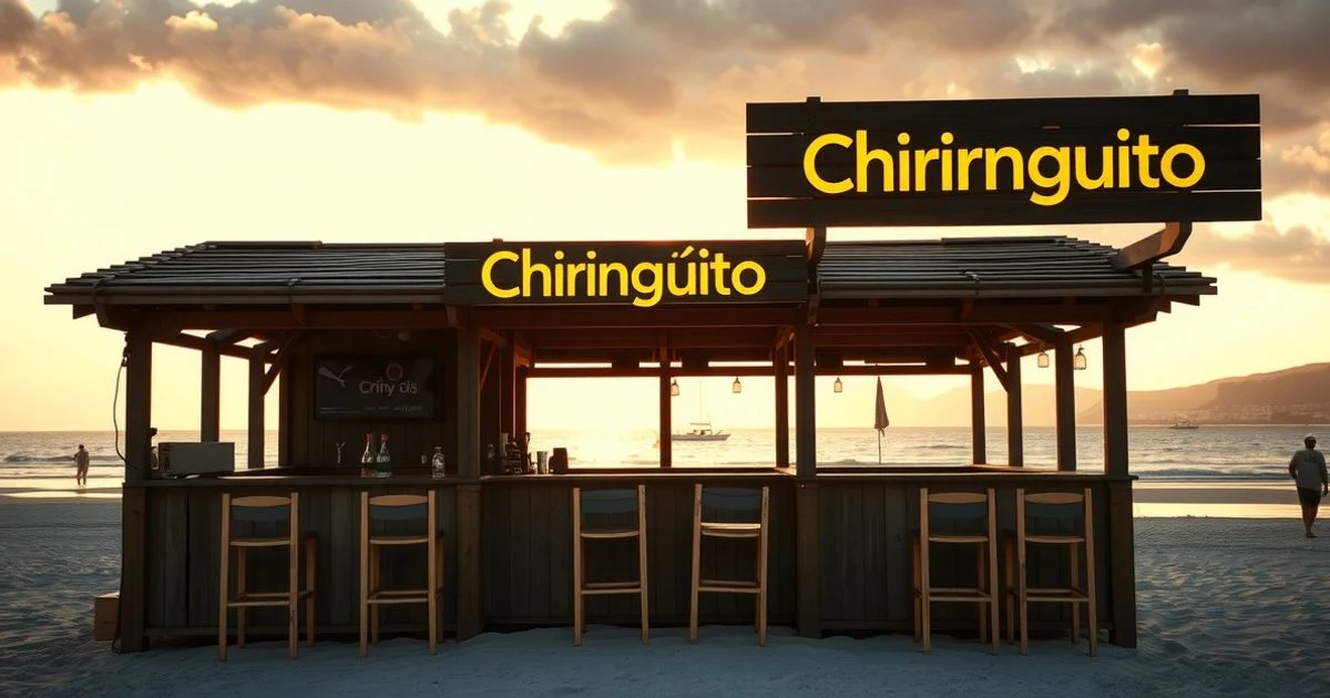 Empty wooden beach bar on a Spanish beach at sunset