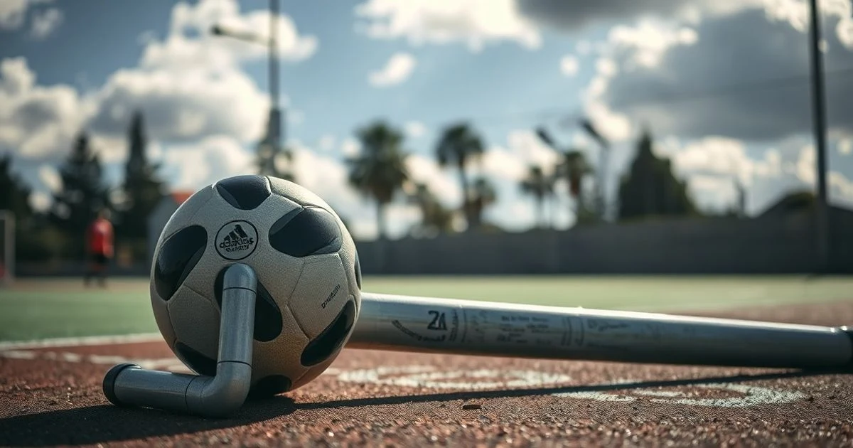 Portería de fútbol sala caída en una instalación deportiva municipal