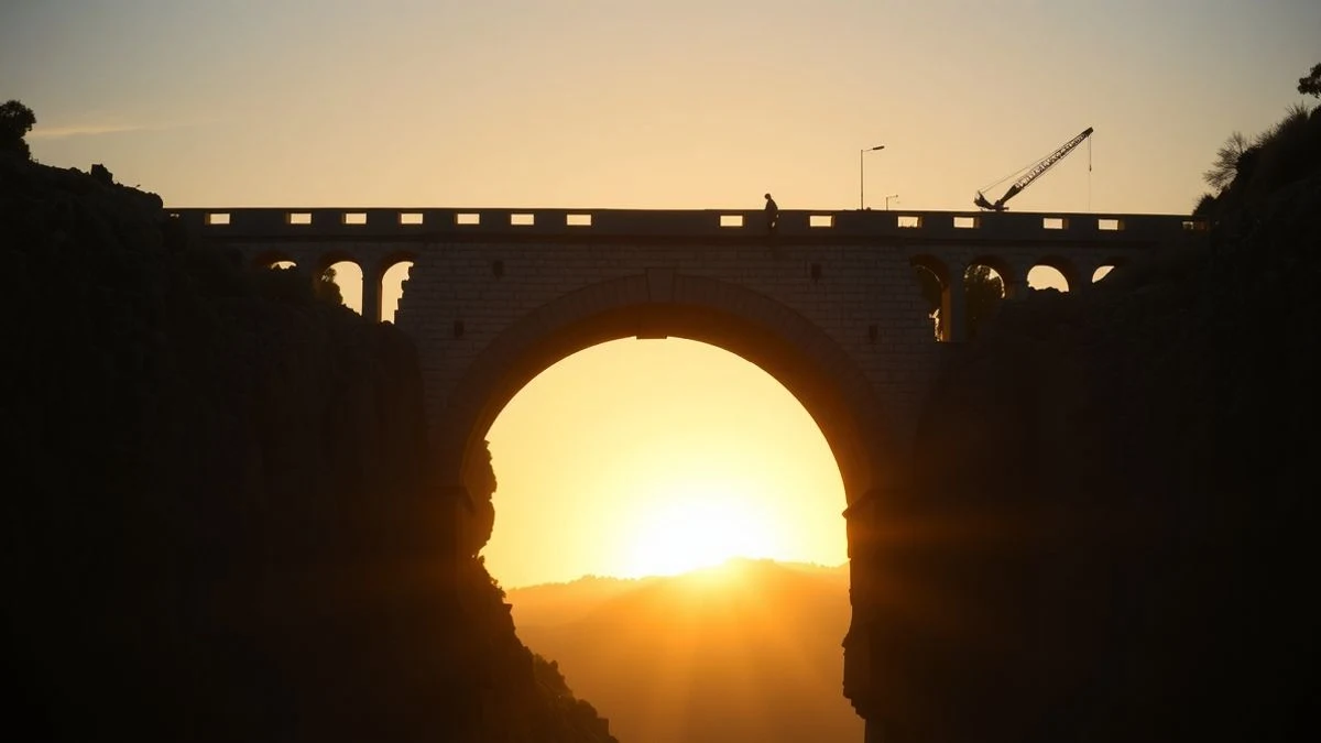 Puente Nuevo de Ronda al atardecer, con silueta del puente sobre el Tajo y luz dorada