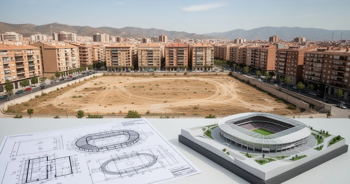 Aerial view of new stadium construction site in Málaga